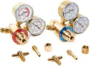 Biltek Solid Brass Oxy and Acetylene Dual Gauge Regulators for Gas Torch Cutting